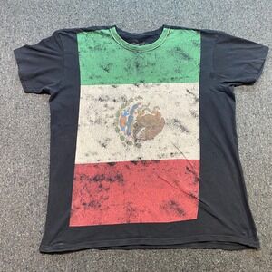 Five Crown Mexico Flag TShirt Sz XXL Mens Black Skater‎ Distressed Graphic Tee